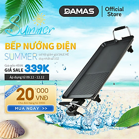 Bếp Nướng Điện DAMAS Electric Grill DK 7558 - Công suất 1500W mạnh mẽ - Thiết kế rãnh thoát dầu mỡ tiện dụng - Lớp phủ chống dính Greblon từ Đức - Hàng chính hãng