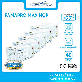[HỘP - FAMAPRO MAX] - Khẩu trang y tế kháng khuẩn 4 lớp Famapro Max (40 cái/ hộp) - COMBO 5 HỘP