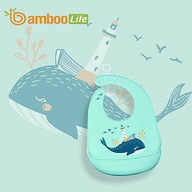 Yếm ăn dặm cho bé Bamboo Life BL068 hàng chính hãng Yếm ăn dặm silicon Yếm ăn dặm có máng chống bám bẩn Đồ dùng ăn dặm cho bé