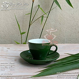 Ly tách sứ uống cafe espresso 70ml men màu xanh bộ đội Gốm sứ Bát Tràng cao cấp