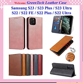 Bao da ốp lưng dành cho Samsung Galaxy S23, S23 plus, S23 Ultra, S22, S22 Plus, S22 Ultra dạng ví case cao cấp, kiểu dáng sang trọng thời trang, ngăn đựng thẻ tiện lợi, bảo vệ điện thoại toàn diện