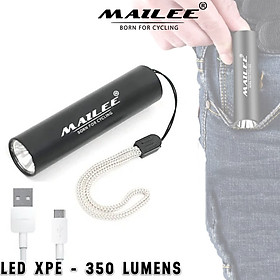 Đèn Pin Led Mini MAILEE D02-mini cho xe đạp Có Sạc USB bóng Led XPE 3W 350lumens (không zoom) nhỏ gọn bỏ túi (không kèm chân đế) - chỉ đèn Màu Đen