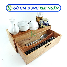 Hộp Đựng Đũa Muỗng Nĩa Thìa Gia Vị Bằng Gỗ 1 Tầng và 1 Ngăn Kéo (vách ngăn) Dành Cho Nhà hàng - Quán Ăn