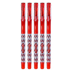 Vỉ 5 Cây Viết Bi Gel Đậy Nắp Digno Kraze - Mực Đỏ