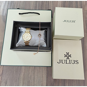 Bộ đồng hồ nữ và lắc tay nữ fullbox Julius Hàn Quốc dây thép