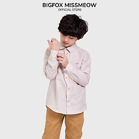 Áo sơ mi cho bé trai Bigfox-MissMeow, Chất liệu linen mềm mịn, họa tiết kẻ sọc cá tính, mặc chúc tết du xuân 5 – 11 tuổi