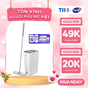 Combo 3 Bông Lau + 1 Bộ Lau Nhà MyJae Đài Loan Sợi Microfiber 2 Ngăn Tự Vắt Xoay 360 Độ Thông Minh 123cm