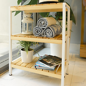 KỆ ĐỰNG GIÀY GỖ KHUNG SẮT TẦNG HÀN QUỐC MÀU GỖ TỰ NHIÊN - IRON BENCH 3F WHITE NATURAL SIZE 500