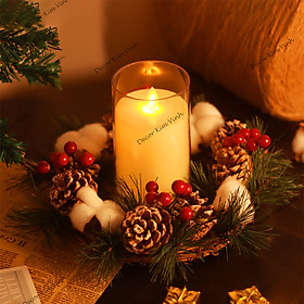 Mua Vòng Nến Giáng Sinh NEN06 Kèm Nến Ly Điện Tử Không Khói Trang Trí Noel Vintage