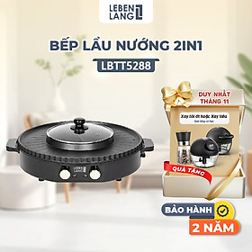 Nồi lẩu điện 2 ngăn Lebenlang LBTT5288, bếp lẩu nướng 2in1 đa năng tròn loại to,công suất 1800W tiện lợi cho gia đình - hàng chính hãng