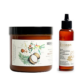 Combo kem ủ tóc herbario 500ml + Serum Sachi phục hồi tóc cocoon 70ml