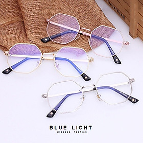 Kính Giả Cận, Gọng Kính Cận Nam Nữ Mắt Lục Giác Đen Bạc Viền Dày Không Độ Hàn Quốc - BLUE LIGHT SHOP