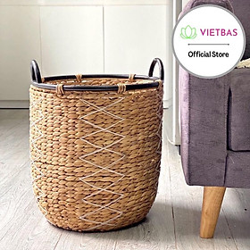 Giỏ lục bình đựng đồ VIETBAS tròn có quai MAU139