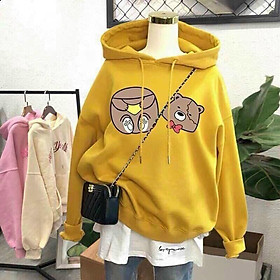 Áo Hoodie Nam Nữ Form Rộng Chất Nỉ Dầy Mịn in Gấu Chia Đôi Siêu Đáng Yêu