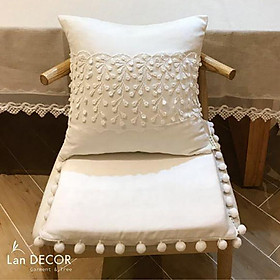 Vỏ gối nhung mix ren hoa dây Landecor sang trọng - VGR538.2-Trắng