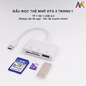 Đầu đọc Thẻ nhớ Type C Micro USB 3 trong 1 TF + SD +USB 2.0