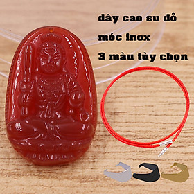 Mặt dây chuyền Bất động minh vương mã não đỏ 3.6 cm kèm vòng cổ dây cao su đỏ, Phật bản mệnh, mặt dây chuyền phong thủy