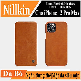 Bao da Leather cho iPhone 12 Pro Max (6.7 inch) hiệu Nillkin Qin (Chất liệu da cao cấp, có ngăn đựng thẻ, mặt da siêu mềm mịn) - Hàng chính hãng - Nâu 