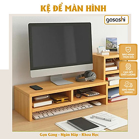 Kệ Đỡ Màn Hình Gỗ MDF, Tăng Chiều Cao Máy Tính Bảo Vệ Mắt Và Lưng, Giúp Khu Làm Việc Gọn Gàng, Dễ Lắp Đặt Thương Hiệu Gosashi-KGDMHMT2T - Vân gỗ