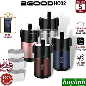 Mua Hộp cơm giữ nhiệt 3 ngăn 2Good HC02 - 2 lít - Tặng túi xách - Kèm Đũa - Thìa - Bảo hành 5 năm - Hàng chính hãng