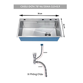 Mua Combo chậu rửa chén 1 hố 7846 sus304 Valenza vòi rửa bát nóng lạnh dây rút 02 bộ xả khay inox bình rửa bát- Dày 3li