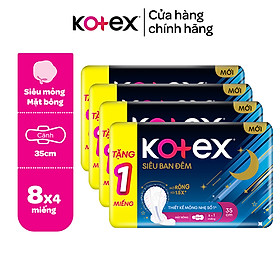 Combo 04 gói băng vệ sinh Kotex ban đêm mặt bông 8 miếng 35 cm và mặt lưới 12 miếng 28cm siêu mỏng cánh