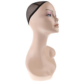 18 Inch ABS Female Mannequin Head Manikin Model Stand for Jewelry Hat Wig Scarves Scarf Display with Net Cap