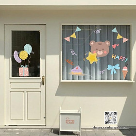 Mua Hình dán gấu dễ thương aesthetic trang trí gương  kính cửa hàng cute 12