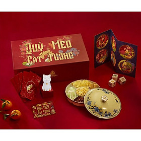 Mua (Combo 3) Combo Như Ý Mèo Vạn Phúc  Trang Trí vàng 9.5 cm - Khay mứt Hoa Đào Thịnh Vượng