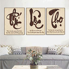 Tranh bằng Gỗ MDF  phòng khách  Combo 3 Tranh Treo Tường Thư Pháp Bằng Gỗ