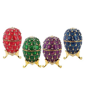 4 Pieces Mini Enamel Rhinestone Easter Egg Jewellery Box Wedding Ring Case