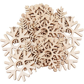 50 Pieces Wood Christmas Tree Decorations Snowflake Style