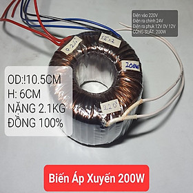 Biến Áp Xuyến 200W (24V)(12V 0V 12V).ĐỒNG 100%