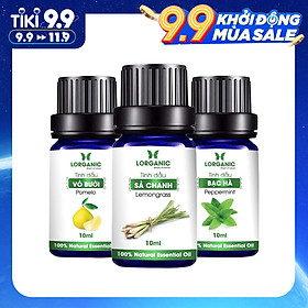 Combo 3 Tinh Dầu Lorganic: Tinh Dầu Sả Chanh (10ml) + Tinh Dầu Bưởi (10ml) + Tinh Dầu Bạc Hà Nguyên Chất (10ml)