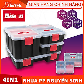 Bộ hộp đựng linh kiện Bison 4 trong 1 nhiều ngăn tiện dụng, dùng đựng ốc vít mũi khoan linh kiện điện tử thủ công câu cá