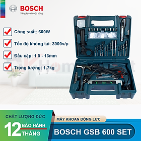 Máy khoan động lực Bosch GSB 600 set 100 món 600W, bảo hành 12 tháng