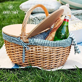 Giỏ Mây Picnic Lót Vải Có Nắp -Giỏ Mây Decor Phòng- Phụ Kiện Decor Mây Tre Đan