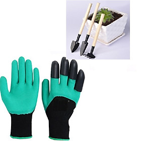 Mua Bộ dụng cụ làm vườn chuyên dụng ( Găng tay làm vườn móng vuốt và 3 dụng cụ xẻng làm vườn mini)