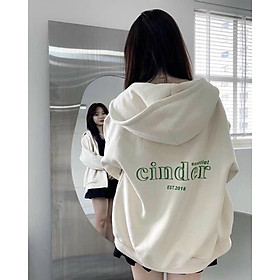 Áo Khoác Nỉ Lót Bông Dây Kéo in chữ CINDER form rộng ullzang Unisex