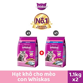 Bộ 2 túi thức ăn WHISKAS cho mèo con dạng hạt 1.1kg (2 túi)