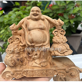 Mua Tượng phật di lặc gánh nư  vàng bằng gỗ ngọc am thơm nức kt 15×15×6cm