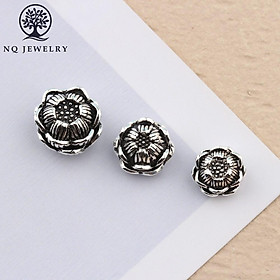 10 cái Charm bạc hạt châu tròn khắc hoa sen - Bạc Thái