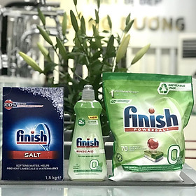 Combo Finish Eco 0% : Viên rửa bát Eco 70 viên + Bóng Eco 400ml + Muối 1,5kg