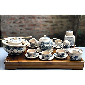 Mua Bộ ấm trà Bát Tràng men rạn giả cổ dáng minh long
