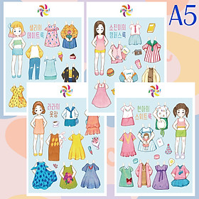 Ảnh bìa Búp bê giấy (paper doll) thay đồ thời trang đồ chơi cắt thủ công kiểu Hàn Quốc cho bé Combo 4 hình siêu đáng yêu BBG001