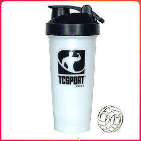 Bình lắc Shaker pha sữa cho người tập GYM hiệu TCSPORTFOOD - Bình nước thể thao Shaker 600 ml - Bình màu trắng nắp đen