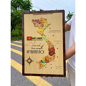 Bản Đồ Việt Nam Bằng Gỗ - 34 Tỉnh Thành Mới – KT 40 x 60 CM