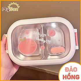 Hộp đựng cơm chia 2 NGĂN giữ nhiệt mini cute bằng nhựa - inox cho bé đi học, cho mẹ đi làm văn phòng MySun