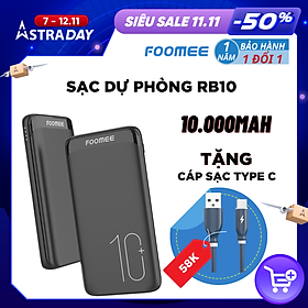 Pin Sạc Dự Phòng 10000mAh FOOMEE RB10 - Sạc Nhanh 2.1A - Đen/Trắng/Xanh Lá - Hàng Chính Hãng