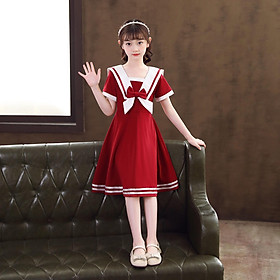 DONGSHOP Váy cô gái ngắn tay áo mùa hè váy công chúa trẻ em Lolita JK lưới đỏ Navy Wind College váy cô gái nhỏ